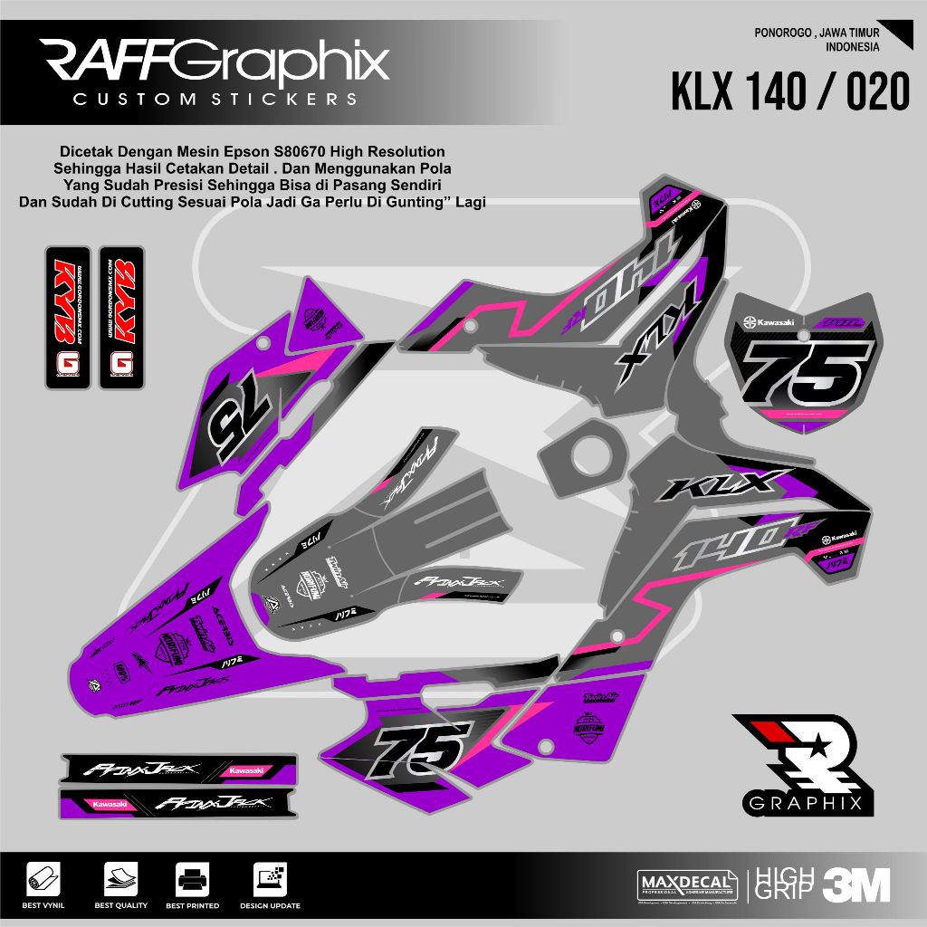 DECAL KLX 140 SUPER GLOSSY KODE 020 - DECAL STICKER KLX - STICKER KLX MURAH - DECAL KLX MURAH