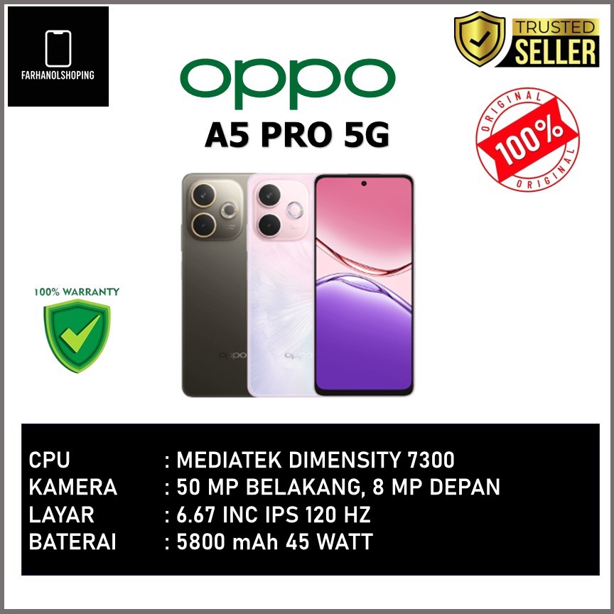 OPPO A5 PRO 5G RAM 8GB ROM 256GB MEDIATEK DIMENSITY 7300 50 MP CAMERA NFC SUPPORT 6.67 INC 90 HZ