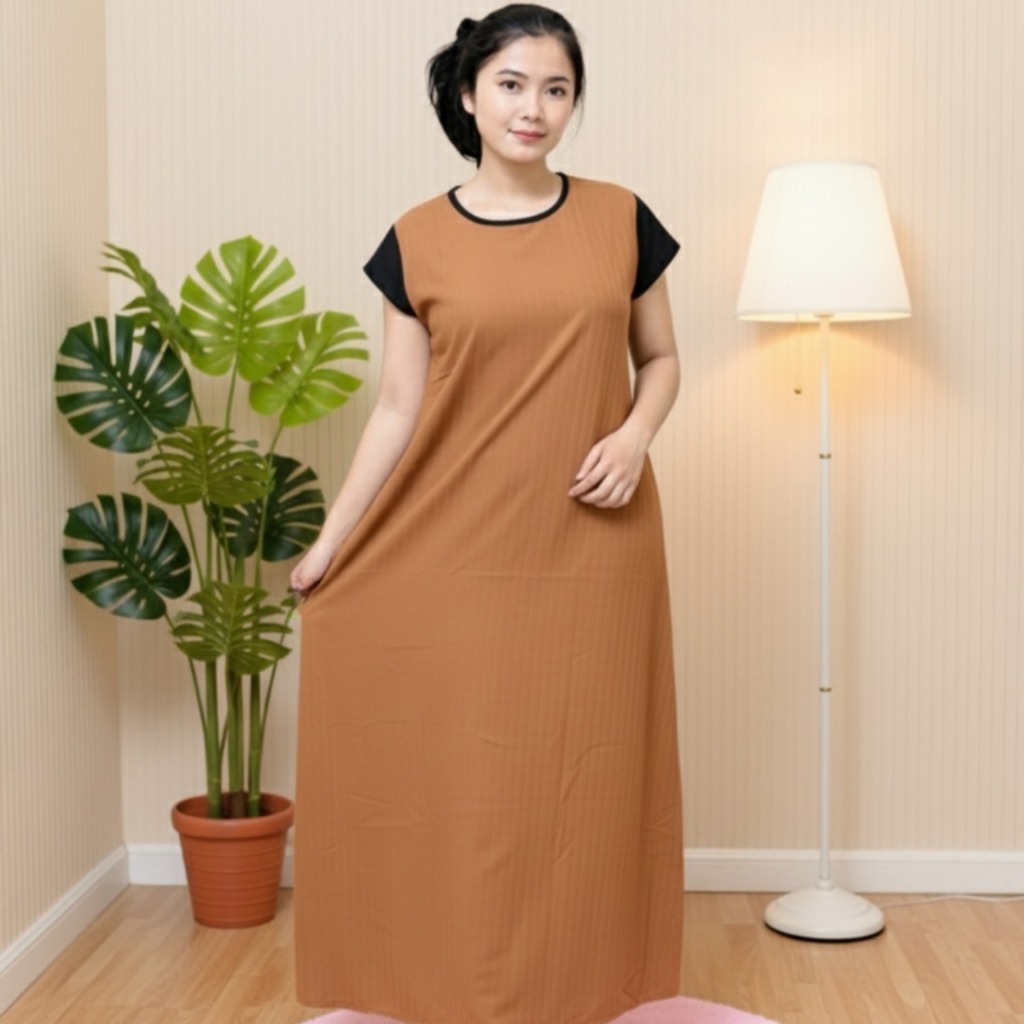 Inner Dress Wanita Knit Premium Tanpa Lengan – Dress Polos Panjang
