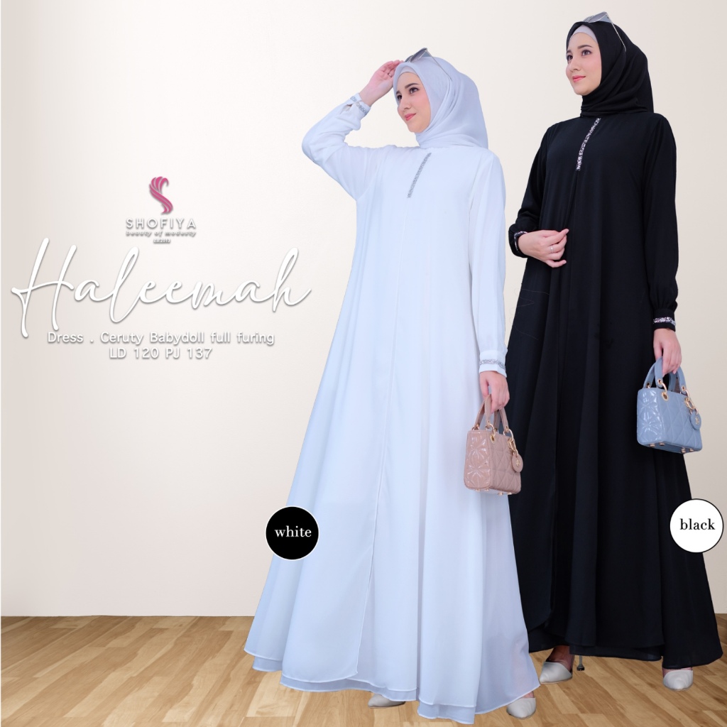 SHOFIYA OFFICIAL STORE HALEEMAH DRESS WANITA GAMIS SYARI HAJI UMROH PUTIH POLOS HITAM