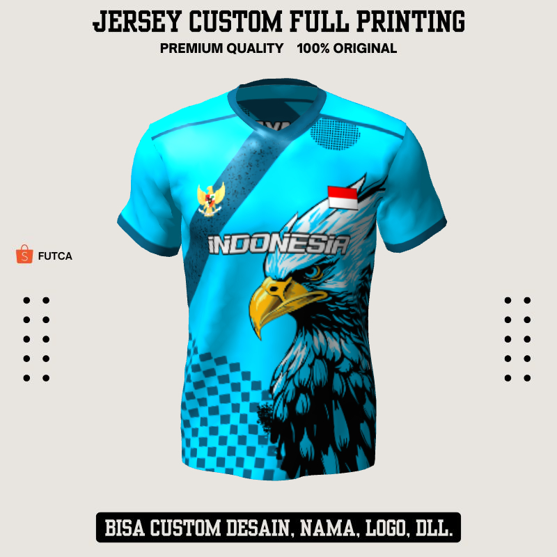 Kaos Jersey Futsal Biru Motif Abstrak Elang 69 - Jersey Baju Olahraga Full Printing