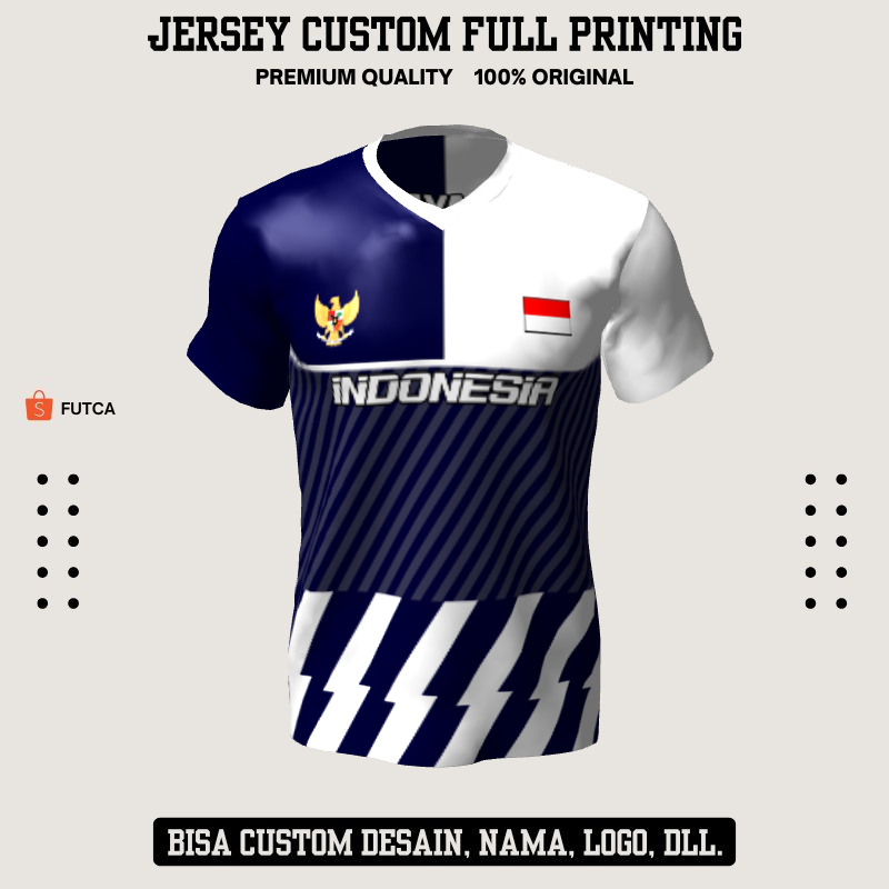 Kaos Jersey Futsal Biru Putih Motif Abstrak Garis 68 - Jersey Baju Olahraga Full Printing