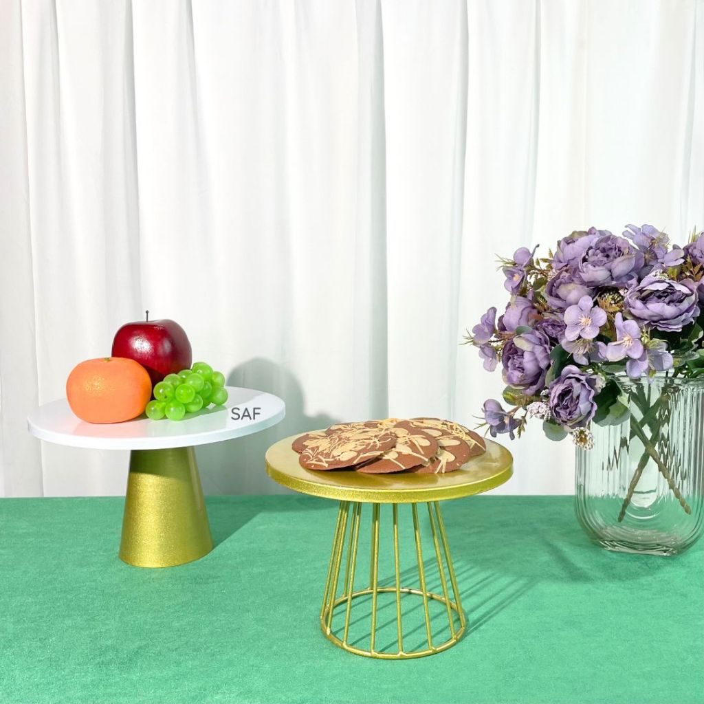 SAF Stand Kue Estetik Gold & Putih – Meja Display Kue Ulang Tahun, Wedding, Dessert Table & Foto Pro
