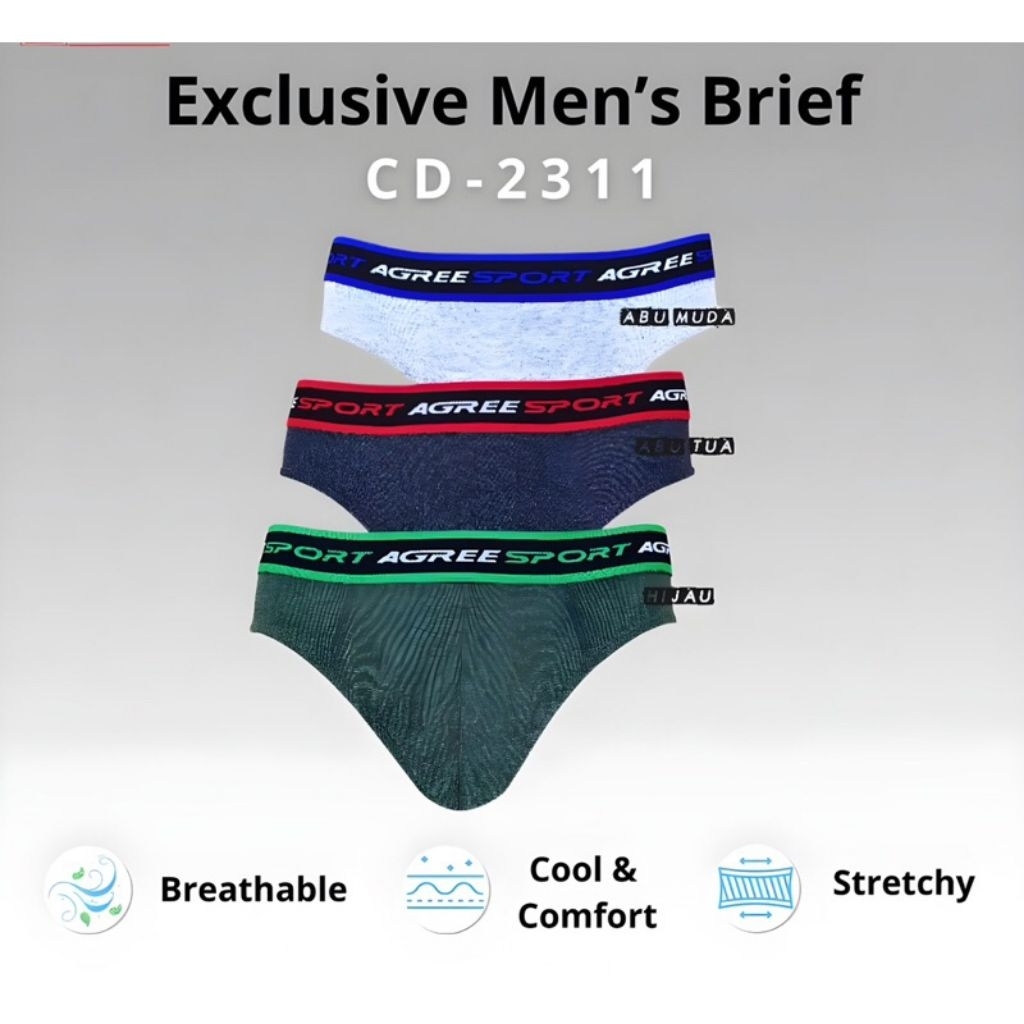 Celana Dalam Pria Agree Sport 2311 & 2309 & 7001 Isi 3 PCS