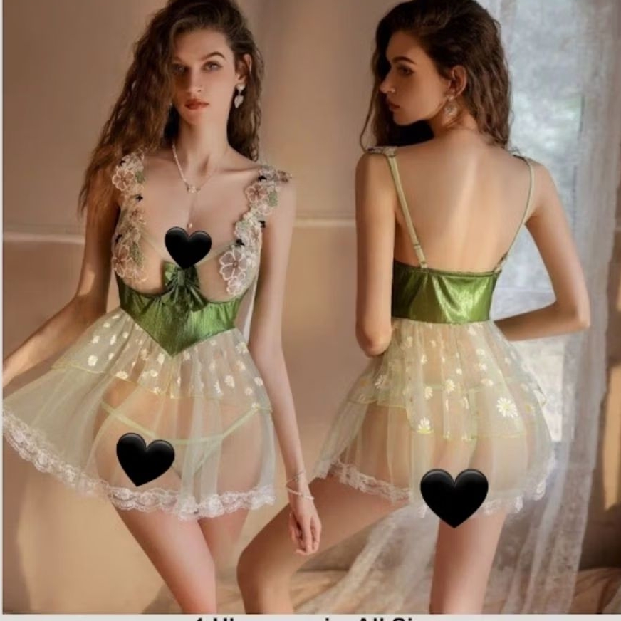 Lingerie Sexy Babydoll Baju Tidur Wanita Baju Tidur Transparan A1474WG Hijau