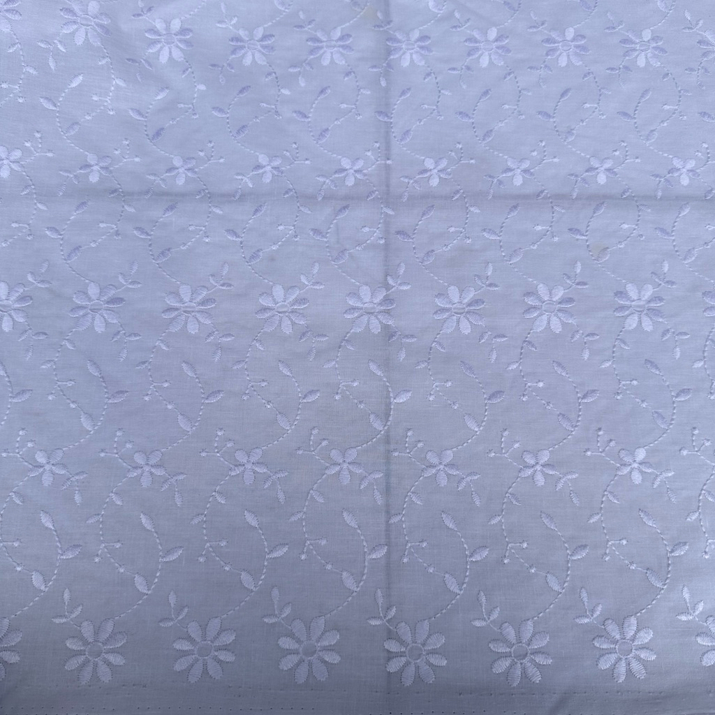 Kain Katun Bordir Warna Putih Motif Premium - Katun Bordir Non Bolong- Kain Katun Bordir Meteran