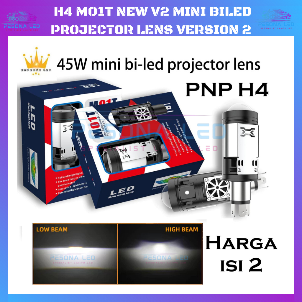 H4 M01T NEW V2 lampu mini biled projector lens version 2 50W 100W super terang premium bright bi led