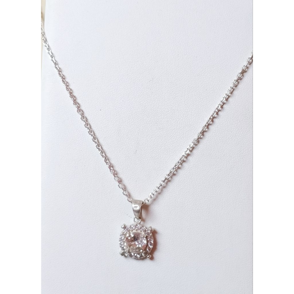 Kalung Liontin Permata Elegan Perak Asli Silver 925/99 Lapis Emas Putih/Kalung Rantai Model Medan/Li