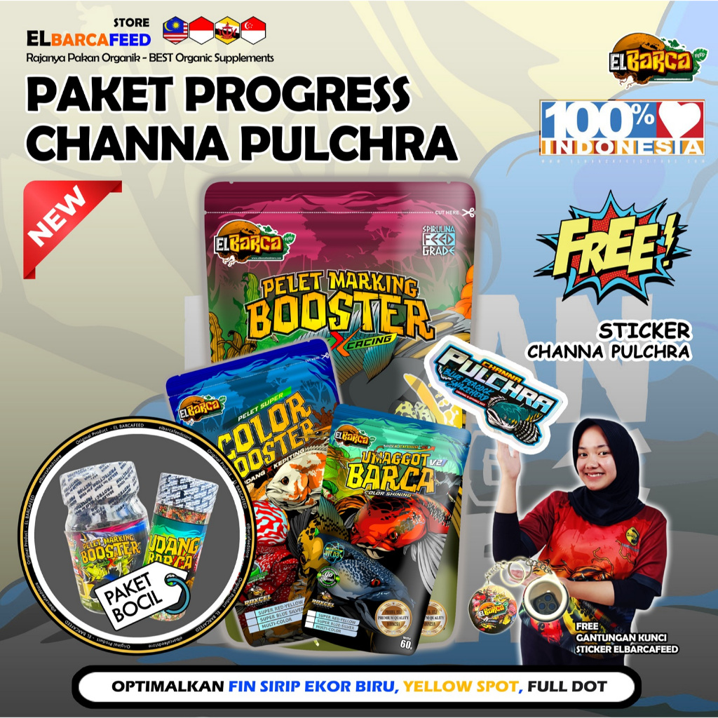 PAKET PAKAN CHANNA PULCHRA (Push Sirip Fin Ekor Biru, Yellow Spot, Full Dot) + Sticker Channa Gratis