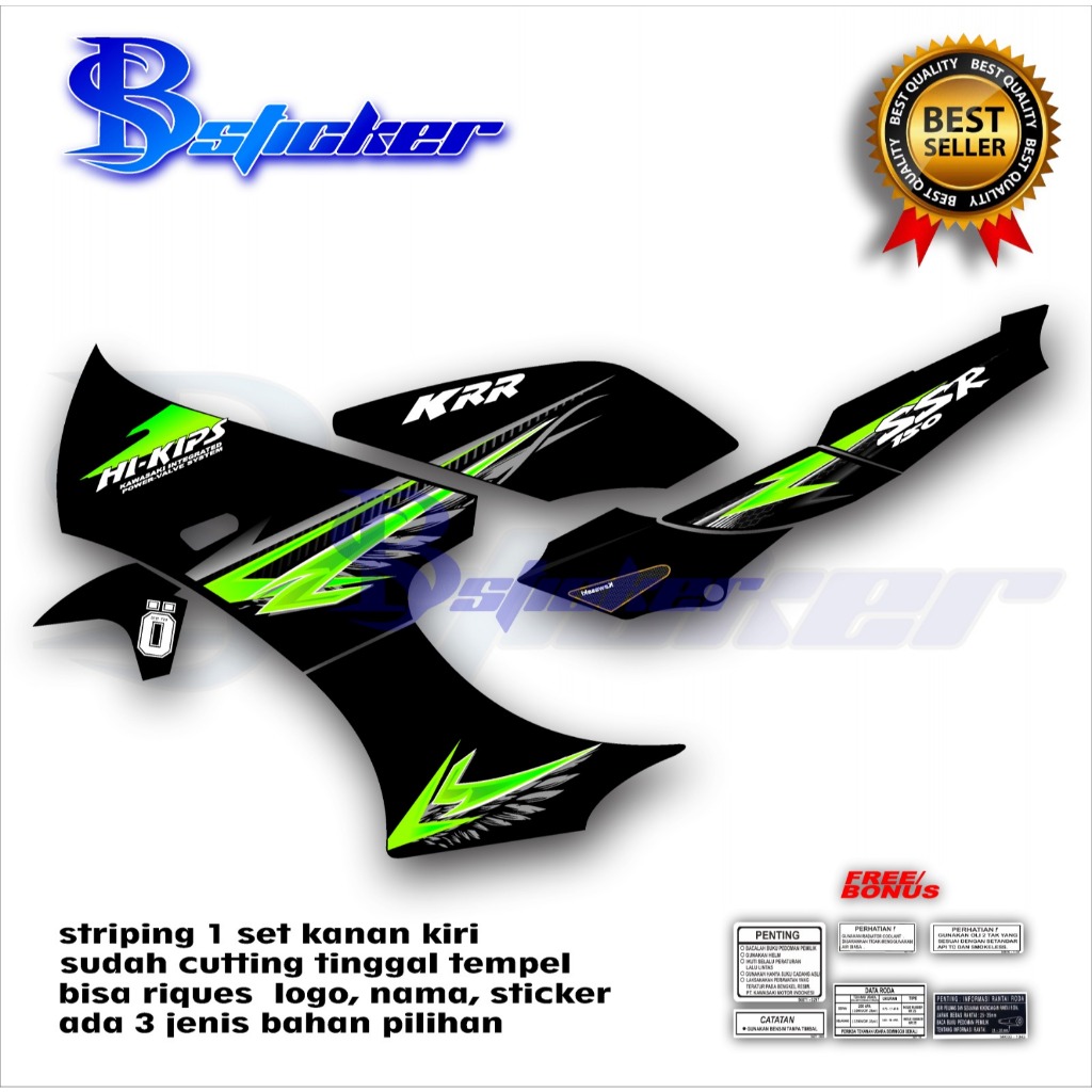 sticker striping  kawasaki ninja KRR  SSR bodi HITAM bisa riques variasi transparan bahan sdh terCUT