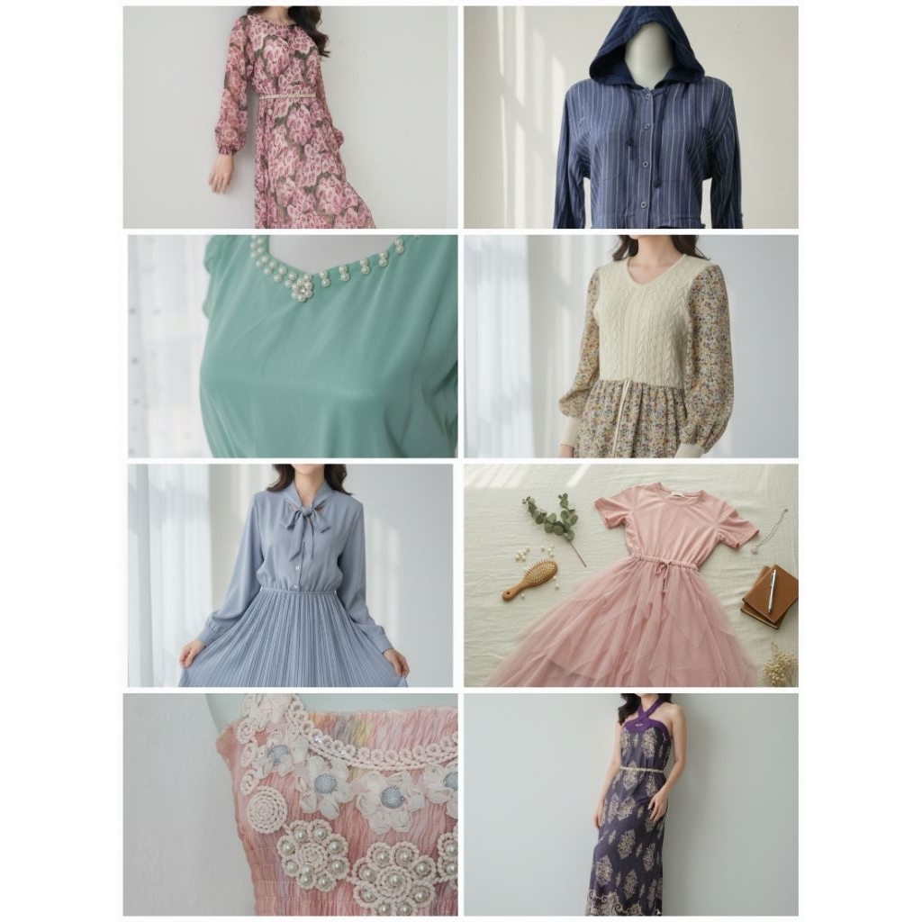 Long Dress Mint Pearl / Floral Dress Pink Renda Crochet / Dress Batik Ungu model halter / Midi Dress