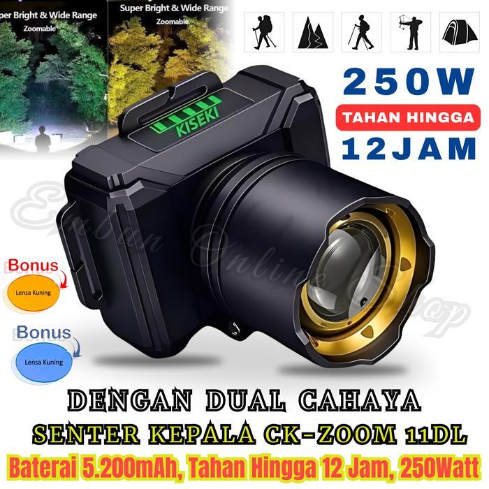 KISEKI CK-ZOOM 11DL Senter Kepala Zoom 250W Cahaya Putih & Kuning Baterai Litihium 5.200mAh