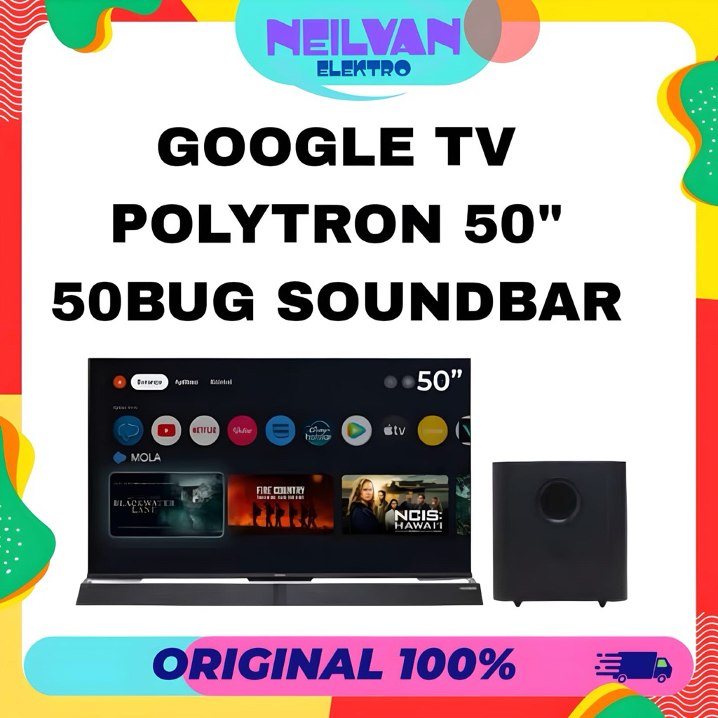 tv polytron 50 inch smart android sound bar google tv Tv polytron pld 50bug