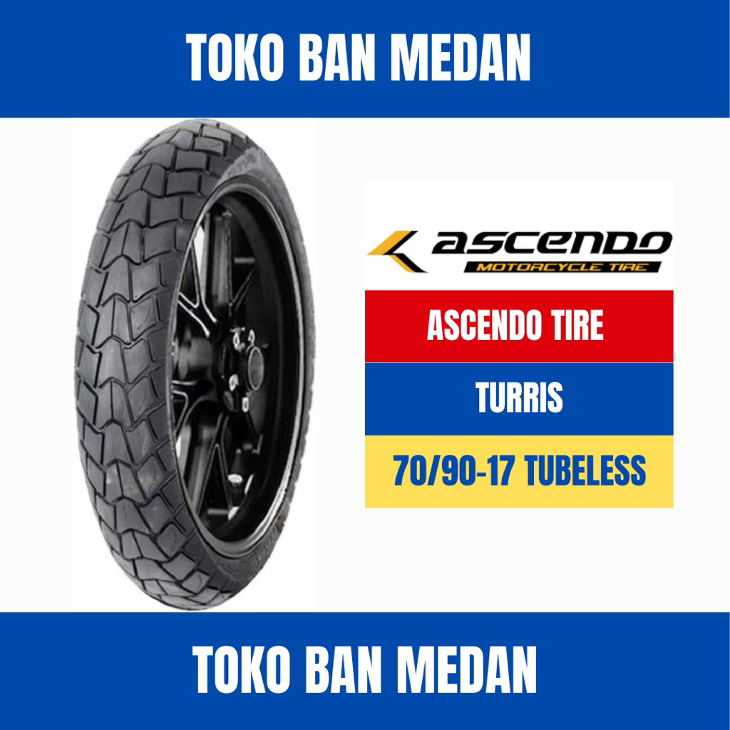 BAN LUAR MOTOR ASCENDO 70/90-17 RING 17 TL TUBELESS TURRIS