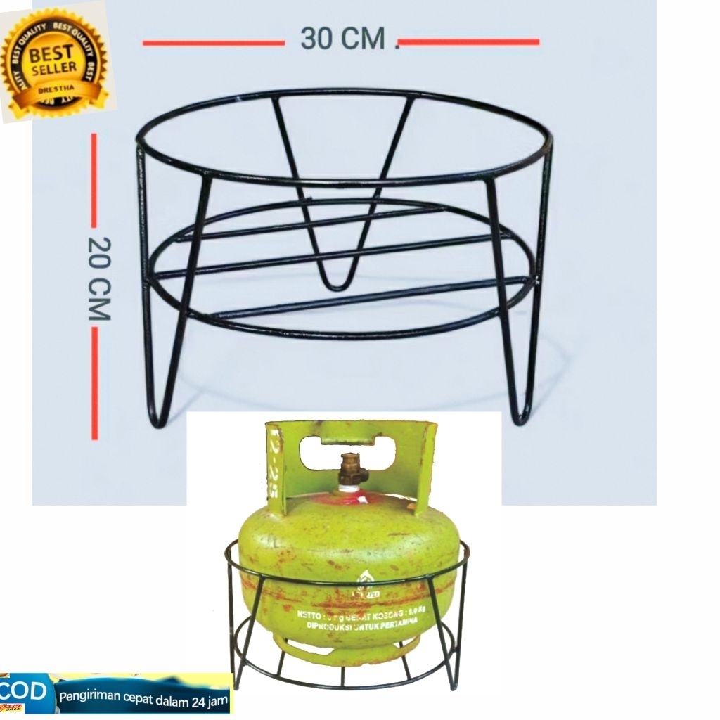 Tempat gas melon/tatakan gas elpiji ukuran D30cmXtinggi20cm/Standing gas Elpiji bahan besi antikarat