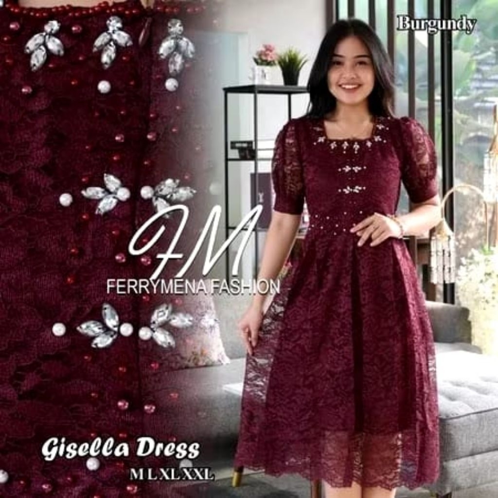 Dress Natal Dan Tahun Baru Dress Gisella Gaun Brokat  Remaja Kekinian