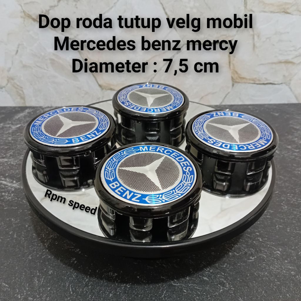 ( COD ) dop roda tutup velg mobil,MERCEDES BANZ MERCY LOGO BIRU,diameter 7,5 cm harga satuan.