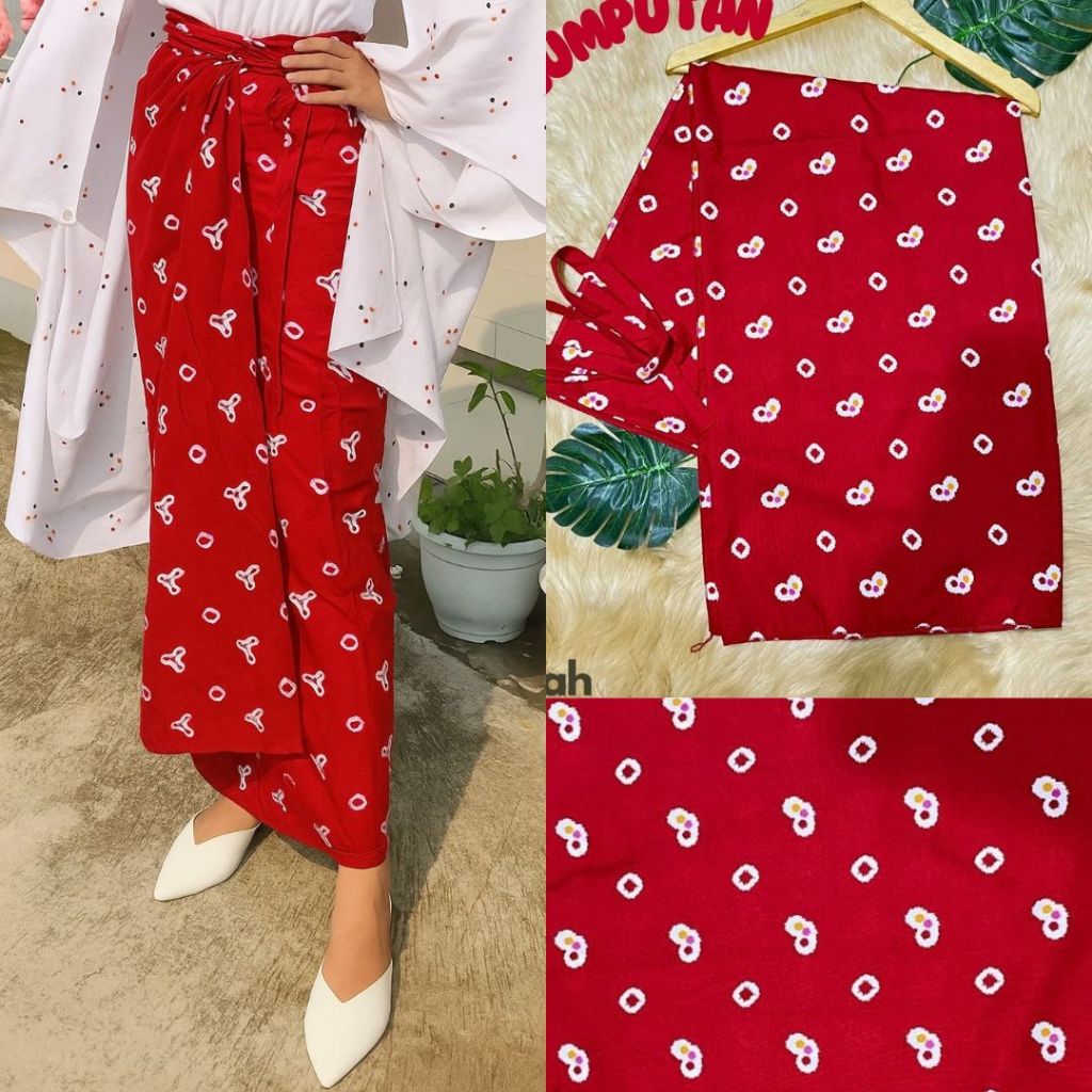 Rok Lilit Batik Kain Jumputan Merah / Kain Lilit Batik Jumputan RED