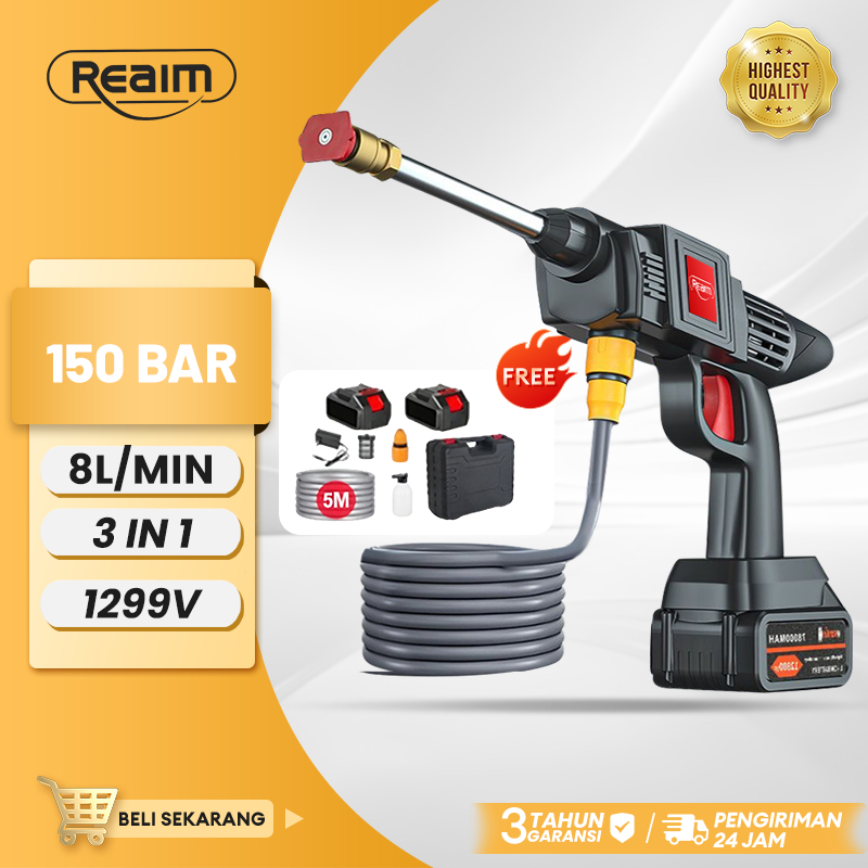 REAIM Jet Cleaner 150 Bar Semprotan Cuci Motor Mesin Cuci Mobil Semprotan Kencang Alat Cuci Motor Me