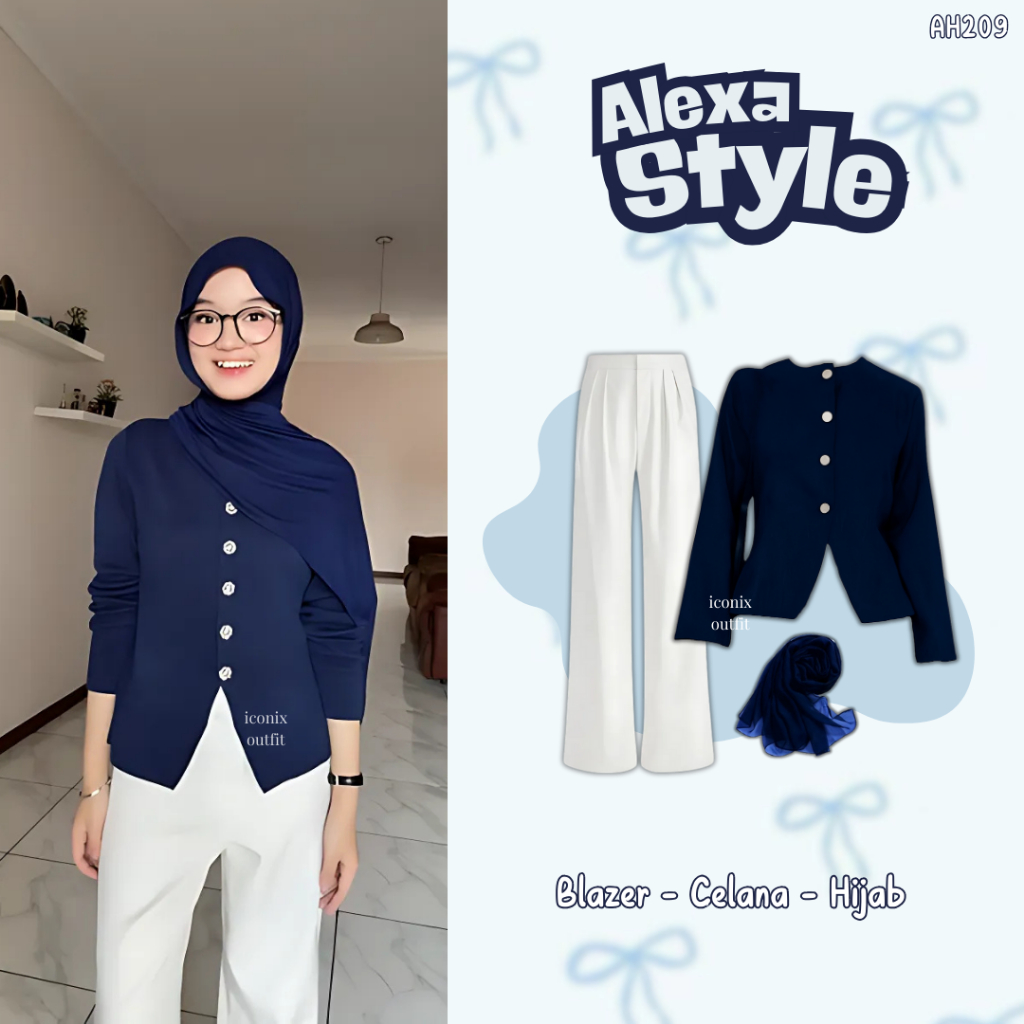 iconix outfit 3in1 set AH209 - outfit korean style one set wanita hijab kekinian setelan blazer outf