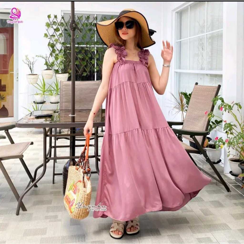 Naomi Dress Midi Motif Tanpa Lengan Gaun Kekinian The Daster