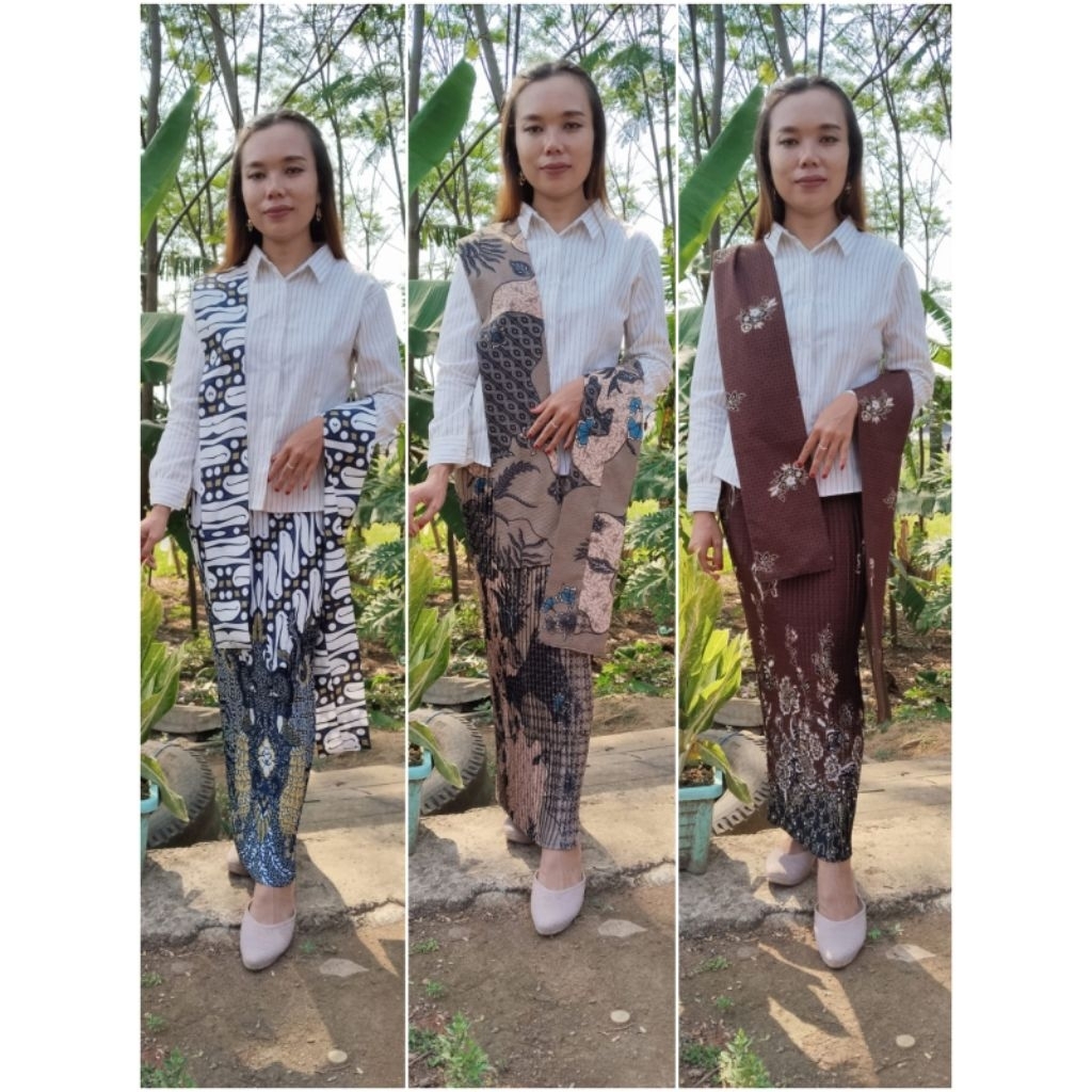 Rok batik plisket + Selendang ( 1 SET Motif sama Rok batik plisket instan + selendang