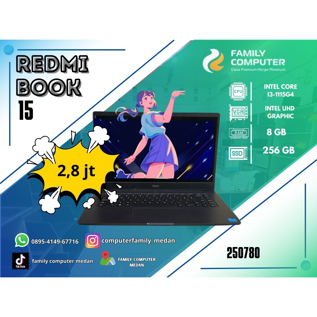 REDMI BOOK 15 | INTEL CORE I3-1115G4 | INTEL UHD GRAPHIC | 8GB | 256GB