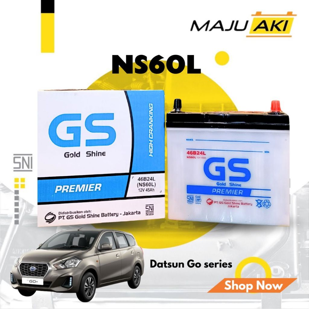 Aki Mobil Datsun Go Series Aki Basah GS Gold Shine Dry Charge Premier NS60L 12V 45Ah