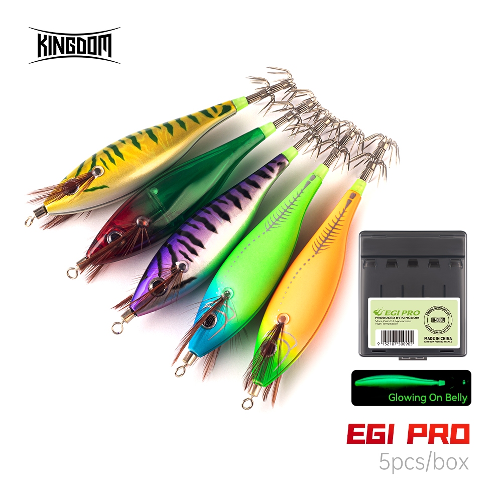 [Produk Baru] Kingdom EGI SET Umpan Pancing 5 Buah 65mm 75mm Umpan Eging Desain Fluoresensi Lapisan 