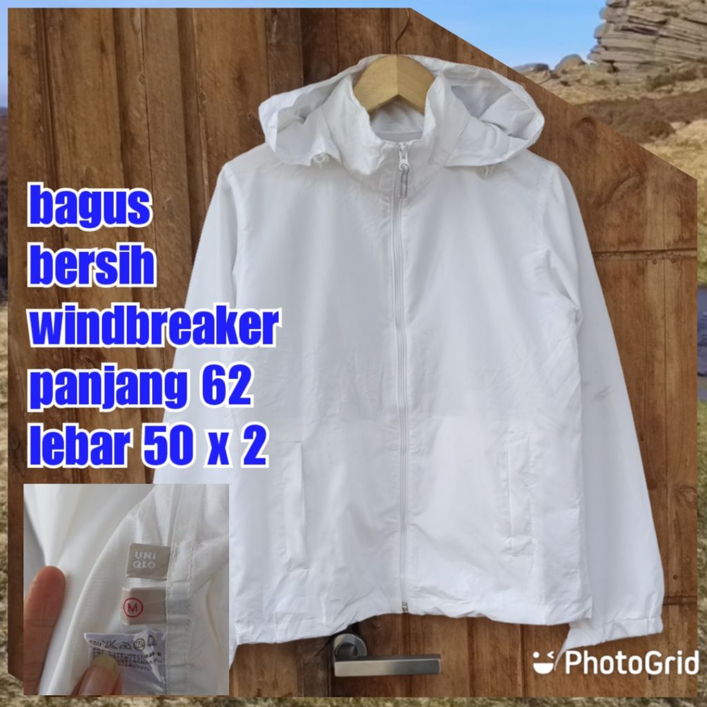 jaket gunung outdoor olahraga running senam gowes tek tok windbreaker uniqlo putih