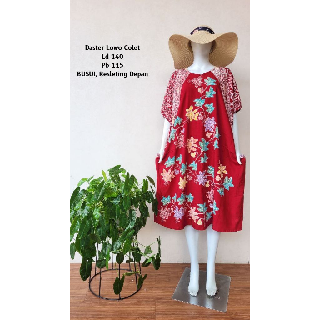 KEMEPYAR Daster Lowo Batik Cap Colet Ld 140 Pb 115 Resleting Depan Rayon Premium Jumbo Busui Adem Te