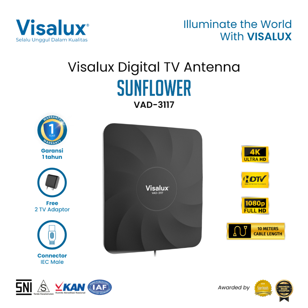 Visalux Sunflower Digital TV Antenna Indoor Outdoor - Antena Digital Luar Dalam Ruangan dengan Kabel