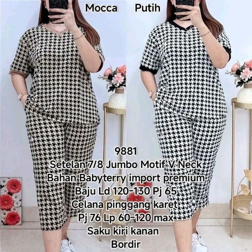 Setelan Wanita 7/8 Jumbo Babyterry Import Premium Baju LD 120 Celana Pinggang Karet LP 60-120 Kanton