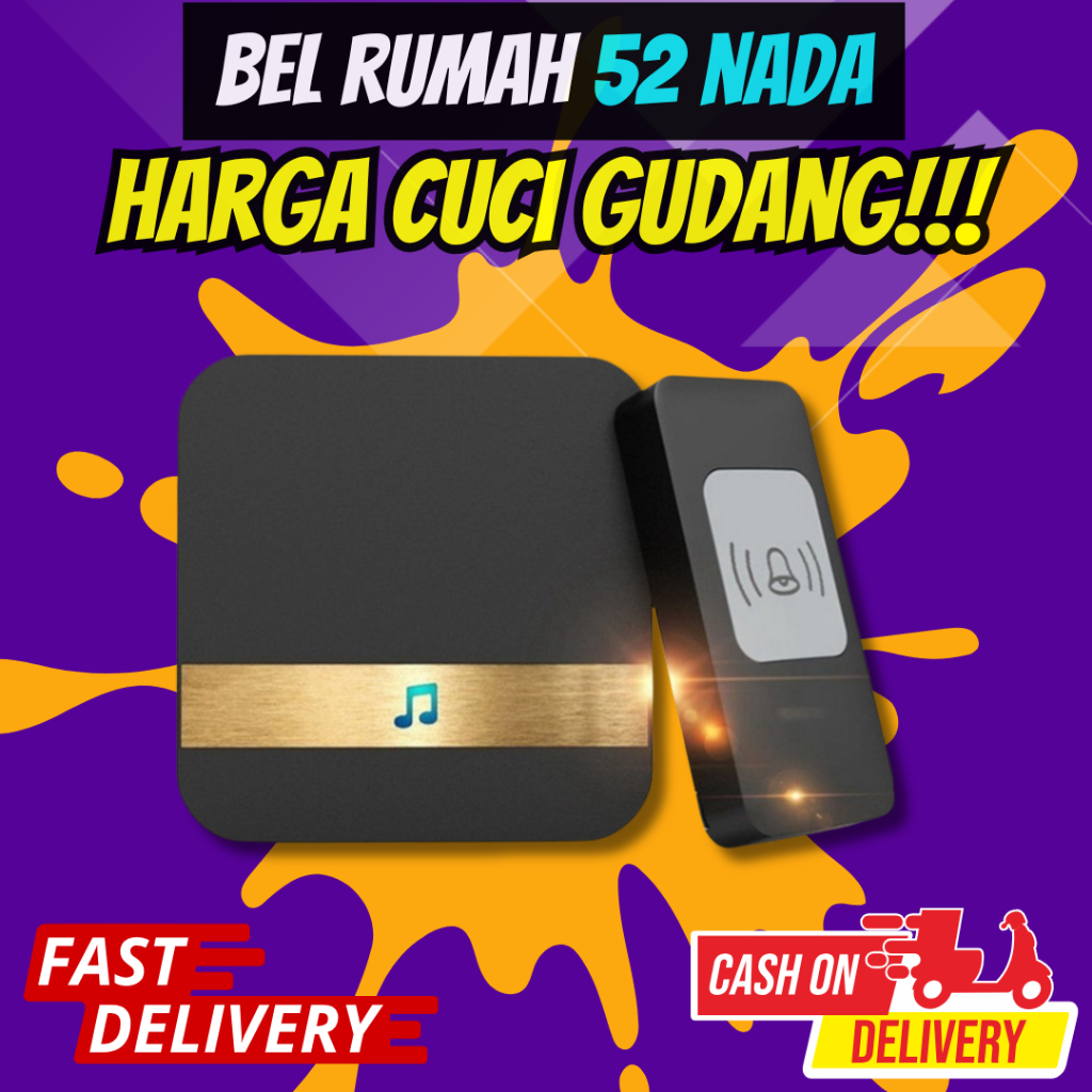 Bell Pintu Wireless 52 Nada Bel Rumah Waterproof 1 Receiver 433Mhz Bel Rumah Tanpa Kabel Wireless Li