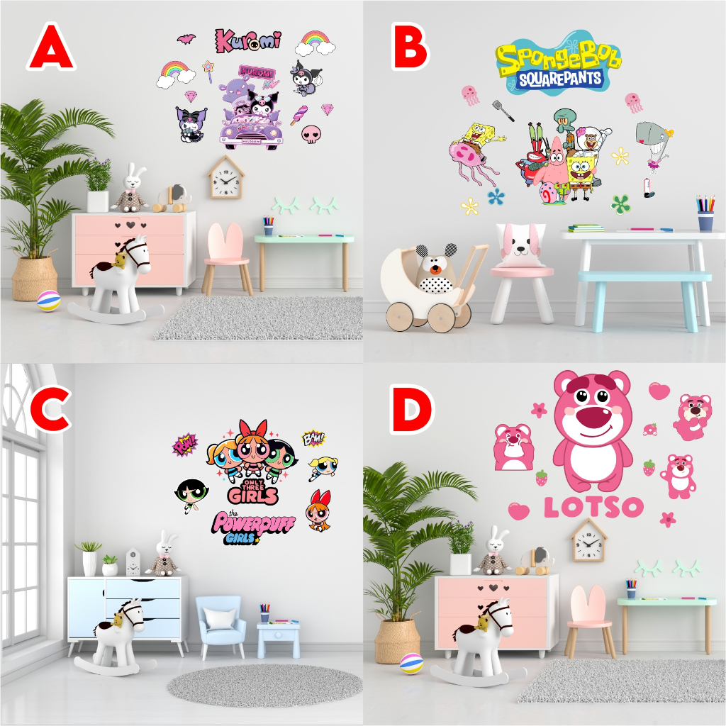 Wall Sticker Dinding Motif Sanrio Cartoon Lotso Tahan Air Stiker Dinding Ruang Tamu Wallsticker