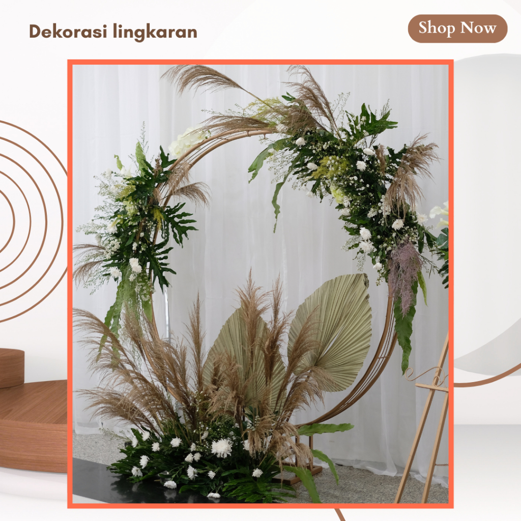 BACKDROP LINGKARAN RING BULAT DEKORASI PELAMINAN WEDDING LAMARAN