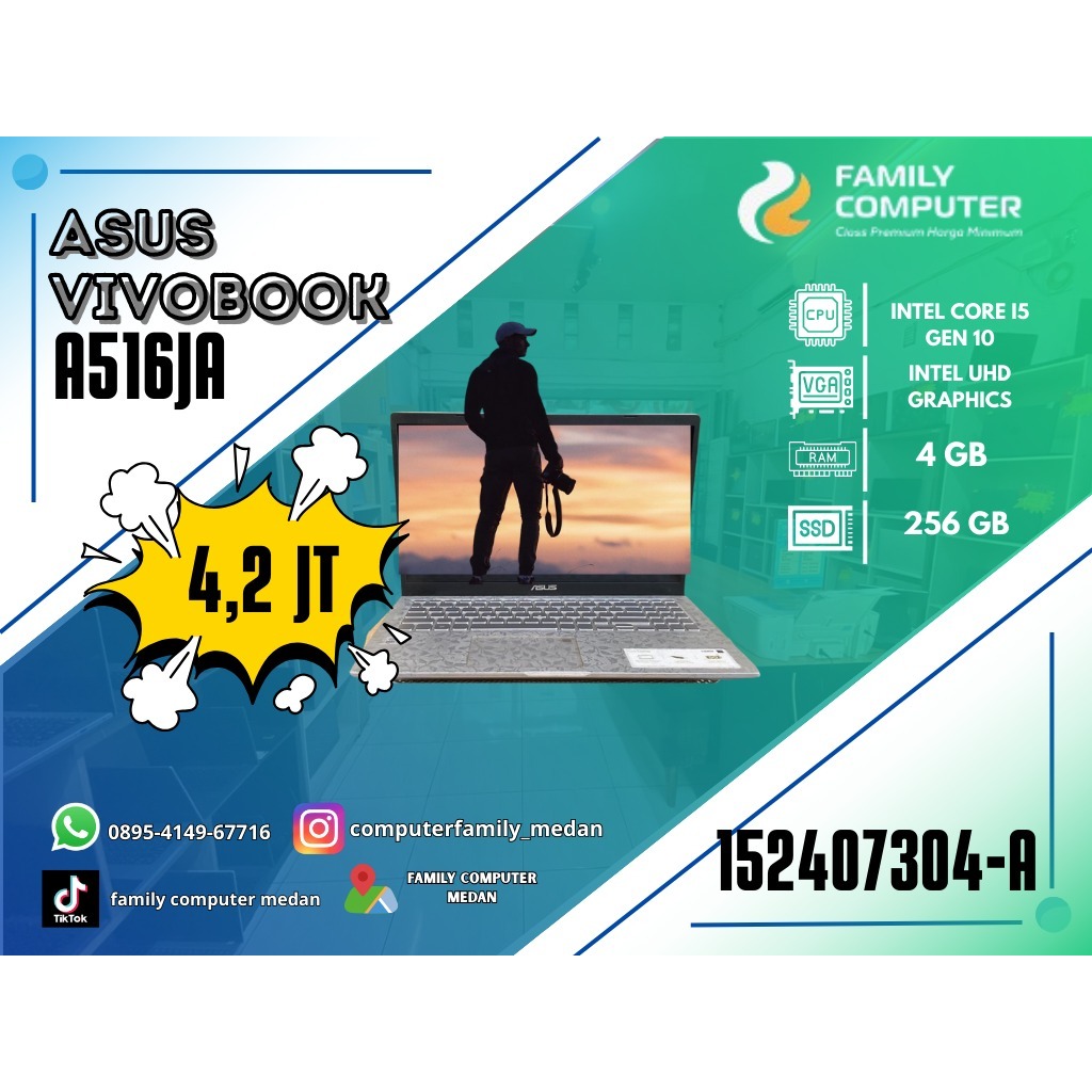 ASUS VIVOBOOK A516JA | INTEL CORE I5 GEN 10 | INTEL UHD GRAPHIC | 4GB | 256GB