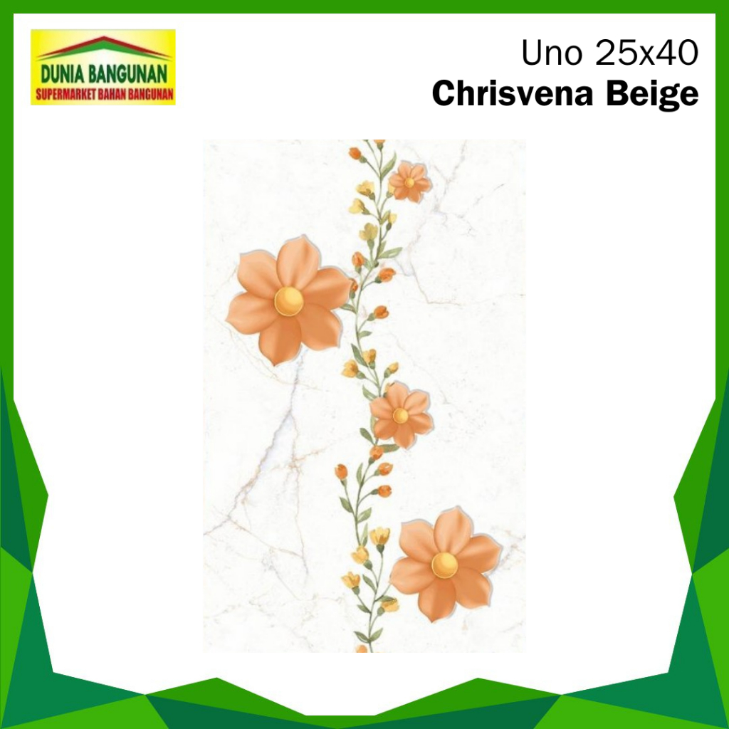 Keramik Dinding UNO Chrisvena Beige KW1 Keramik Glossy Bunga Beige Keramik Kamar Mandi Dapur