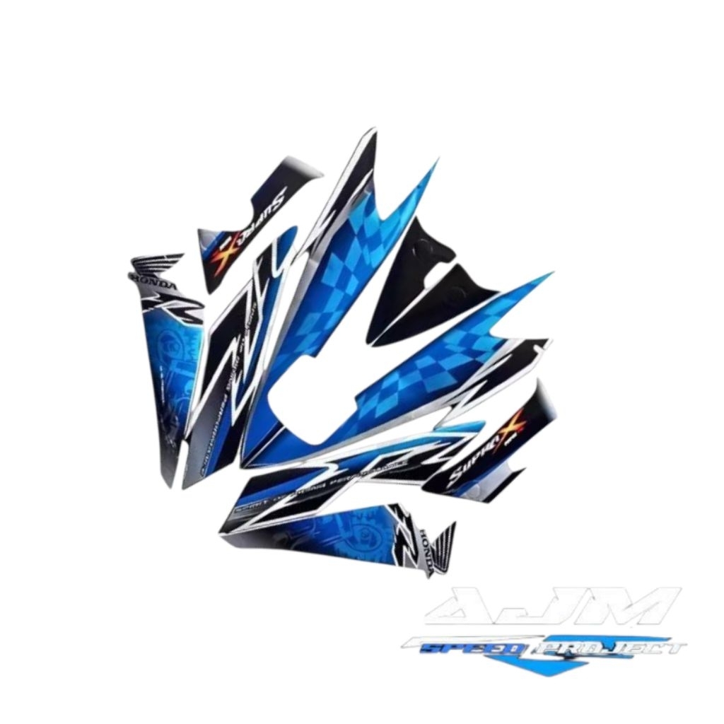 STIKER STRIPING LIS BODY HONDA SUPRA X 125 R 2008 LIS STIKER SUPRA X 125 R 2008 biru hitam