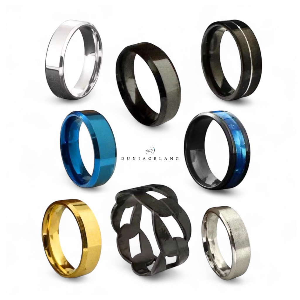 Cincin Titanium Hitam Emas Silver Glossy Pria Wanita Stainless Steel 316L Cincin Nikah Ukuran Jumbo 