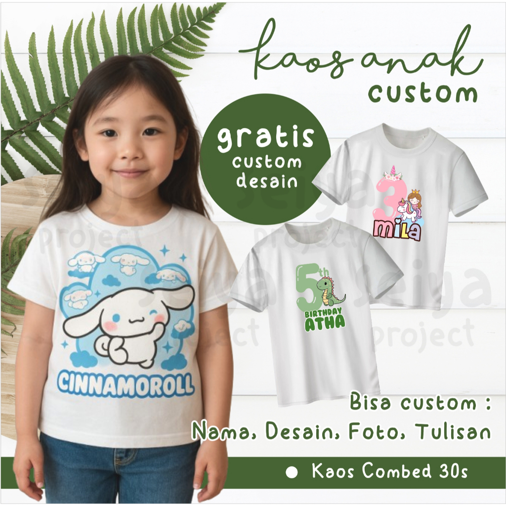 KAOS ANAK CUSTOM SANRIO ULANG TAHUN / KAOS CUSTOM / COUPLE / DEWASA / combed 30s