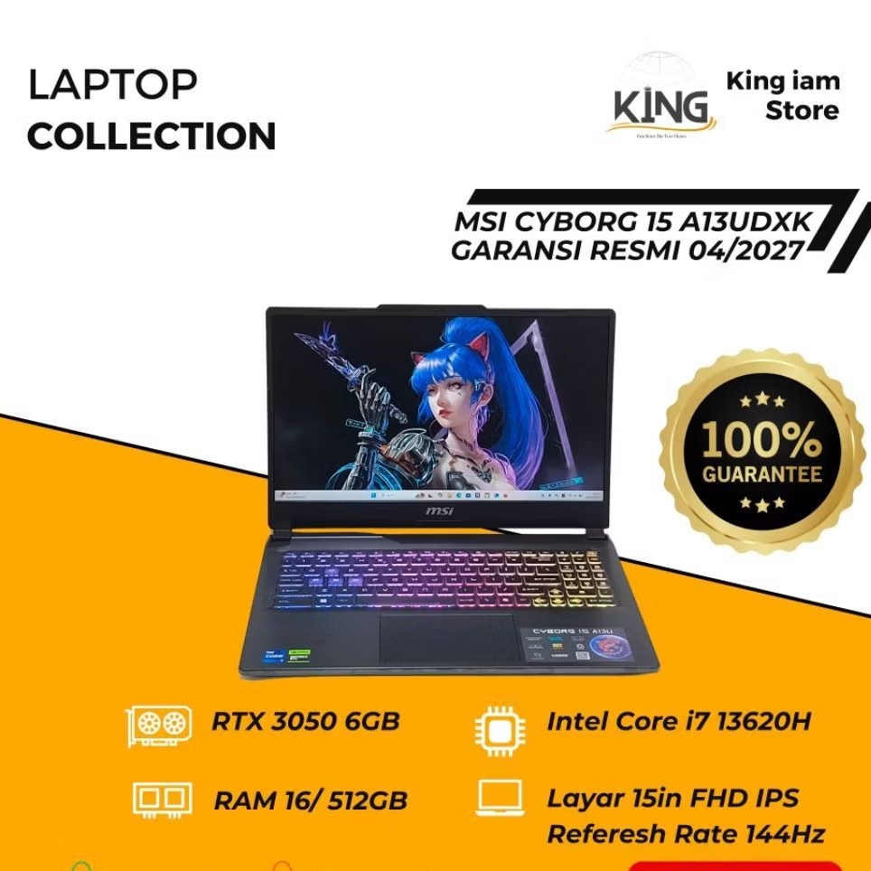 LAPTOP GAMING MSI CYBORG 15 A13UDXK i7-13620H RTX 3050 6GB RAM 16GB SSD 512GB | Laptop Gaming Gahar 