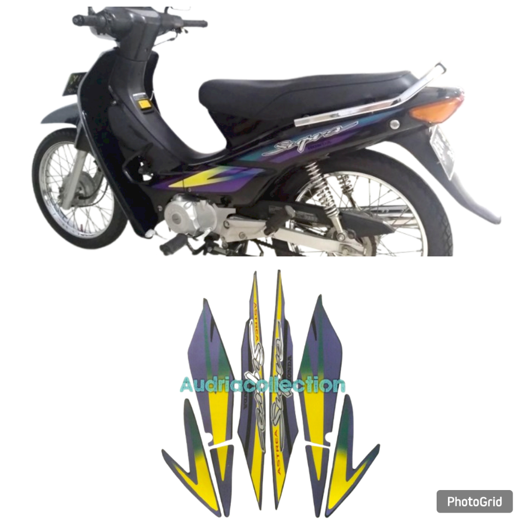Stiker Motor Striping Honda Supra 100 1997 Hitam Kuning