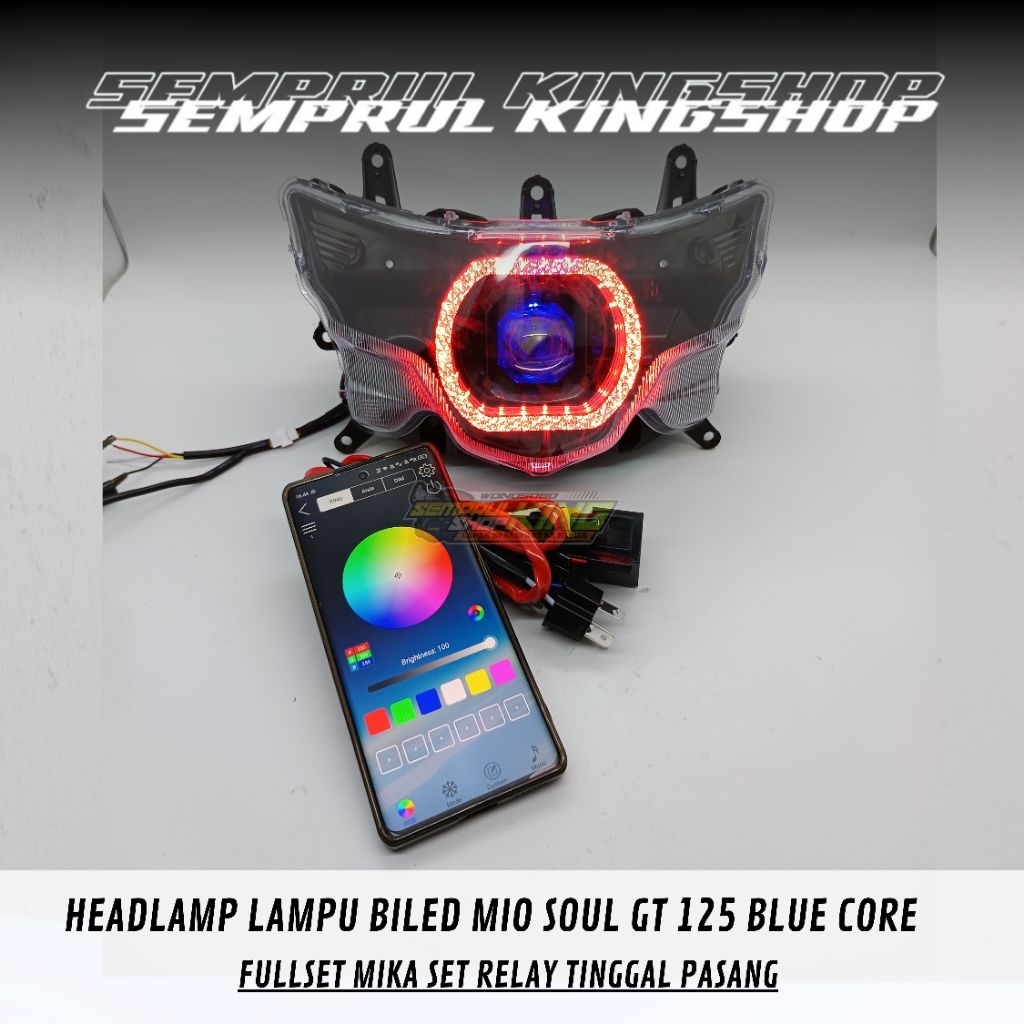 Headlamp Mio Soul GT 125 Blue Core Biled Ring Shroud Crystal RBG Setiing Via Hp Head Lamp Lampu Depa