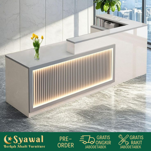 SYAWAL Meja Resepsionis Modern, Meja Kasir Estetik L Shape, Bisa Custom