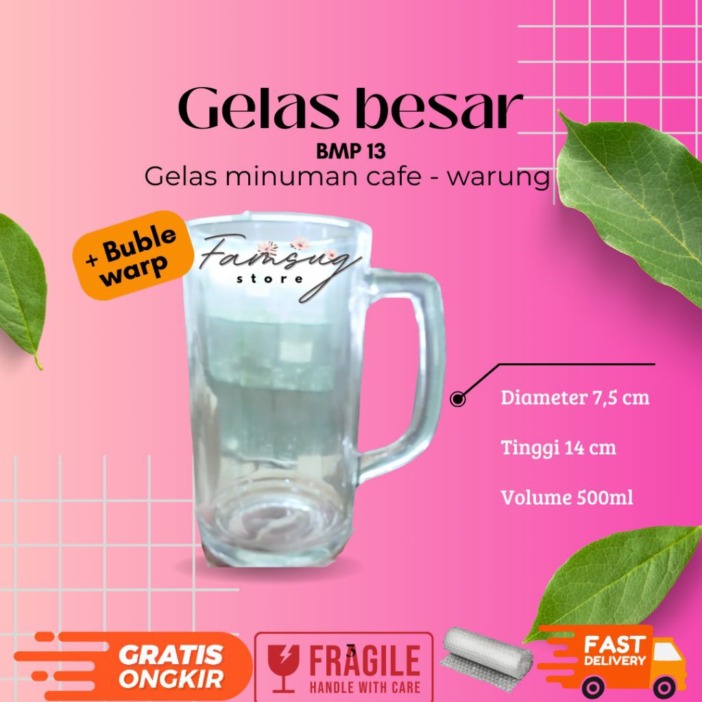 Gelas kaca BMP 13 | Gelas cangkir besar | Gelas kopi | Gelas teh | Gelas Jamu | Gelas warung | Gelas