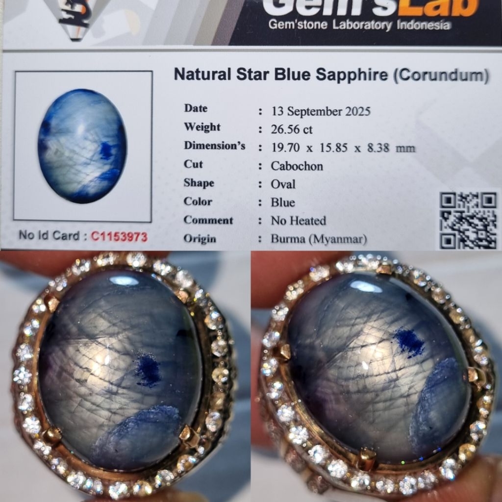 Big Size Natural Star Blue Sapphire 26.56 Crt No Heated Burma Myanmar