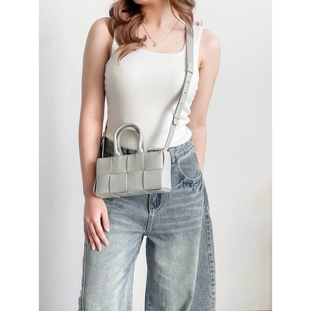 BV Mini East-West Arco Tote Agate Grey