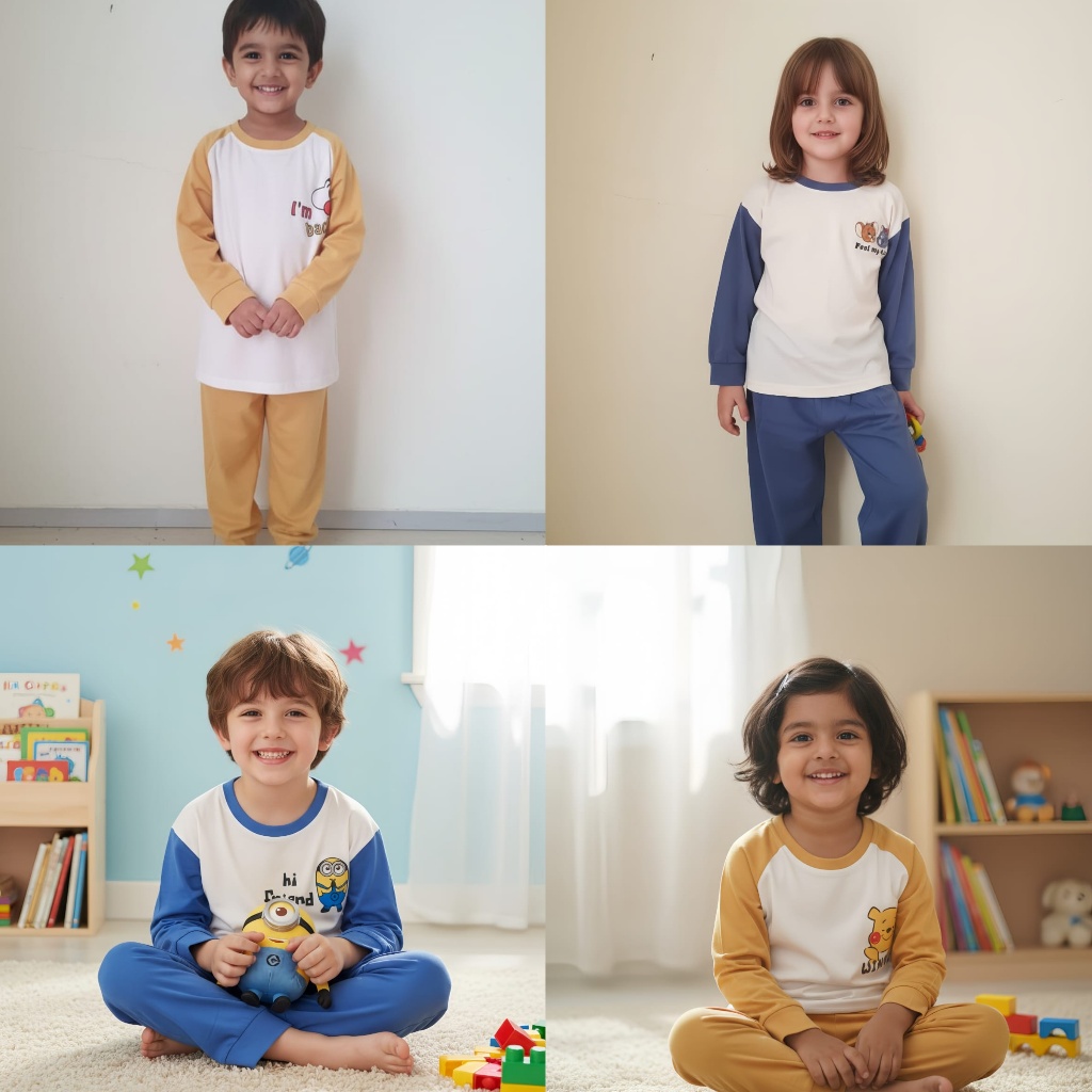 BAJU TIDUR ANAK UNISEX COWOK CEWEK PP KAOS ATUN SETELAN CELANA PANJANG BAJU LENGAN PANJANG UMUR 3-10