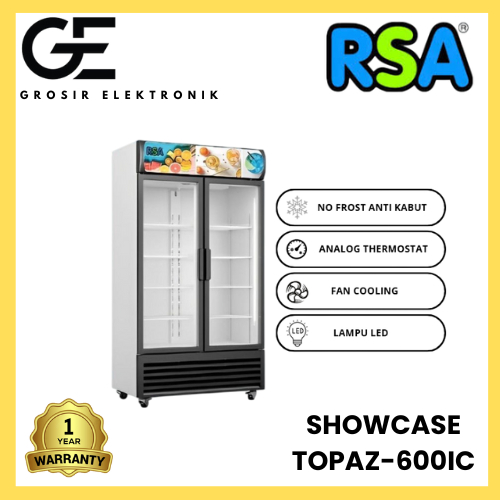 RSA Showcase TOPAZ-600IC Display Cooler Kulkas Minuman Dua Pintu No Frost Anti Kabut 8 Rak Garansi R